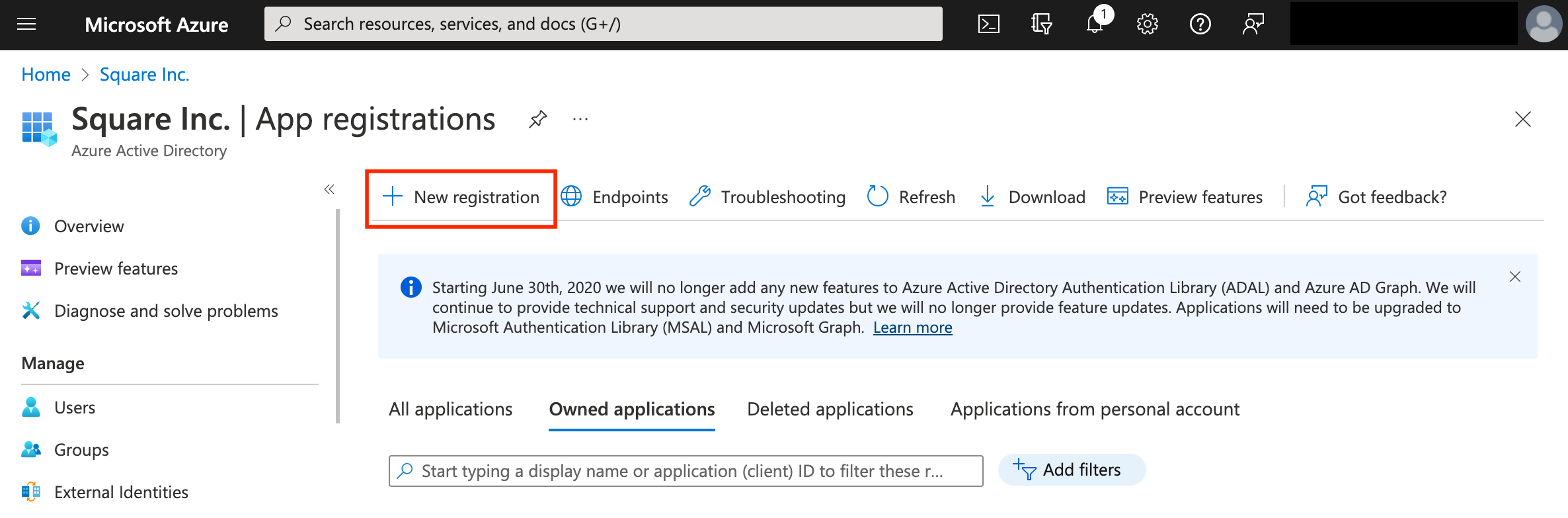 A graphic showing the Microsoft Azure App registrations page with the "New registration" button emphasized.