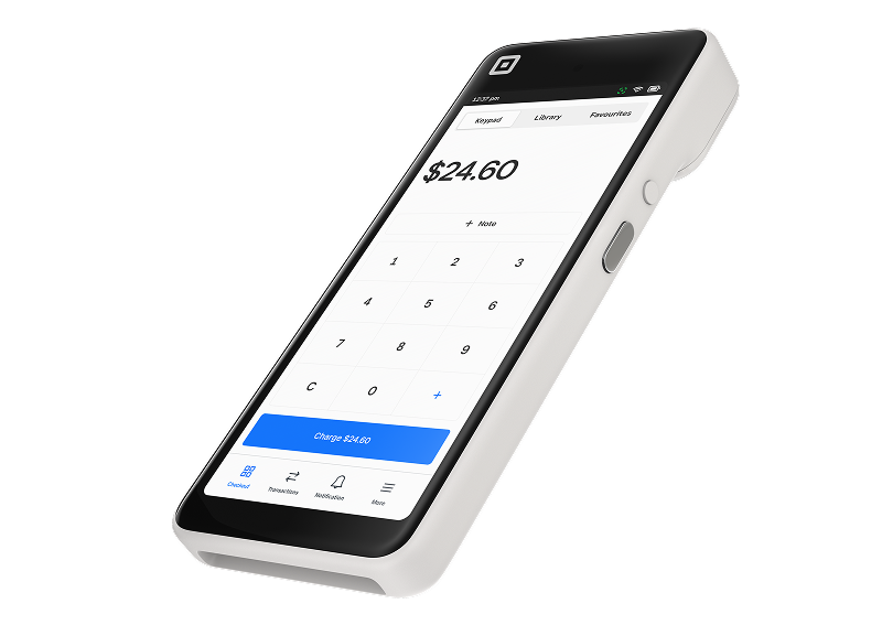 A Square Handheld displaying the checkout screen with a charge of $24.60.
