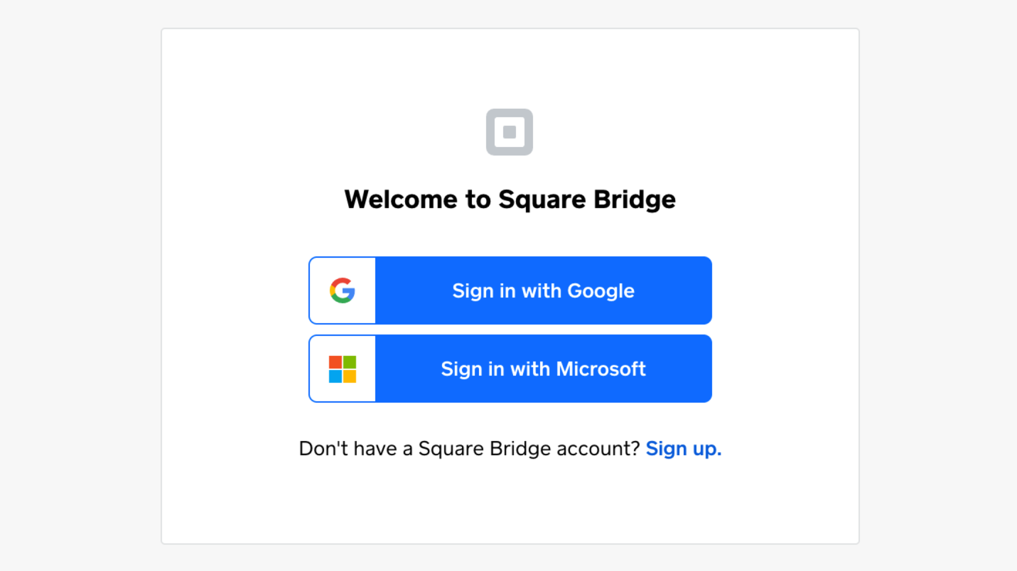A graphic showing the Square Bridge sign-in page.