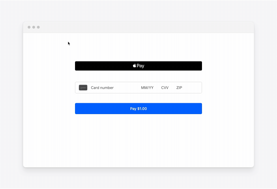 An animation showing Apply Pay being used to pay $1.00.