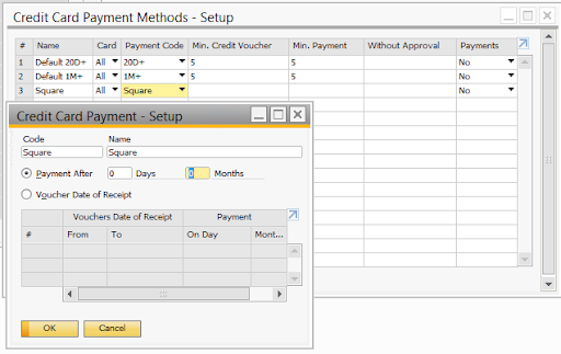 An image showing the SAP Credit Card Payment Methods - Setup page.