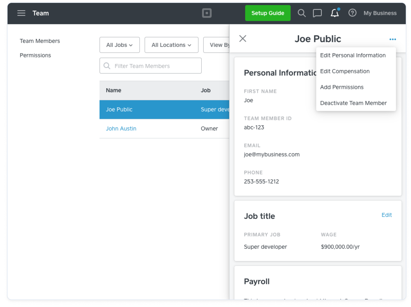 A graphic showing where to add team member permissions in the Seller Dashboard Team management application.