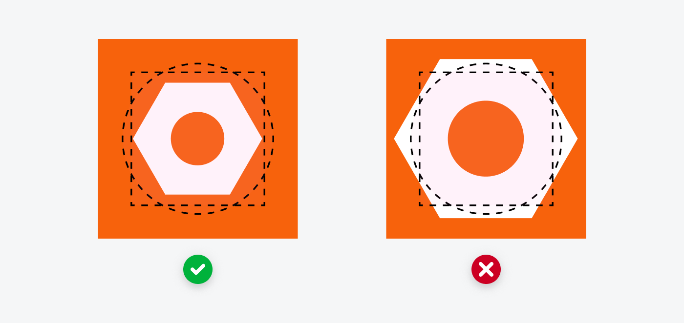 An image of a graphic showing the safe zones of an icon used in an app marketplace listing