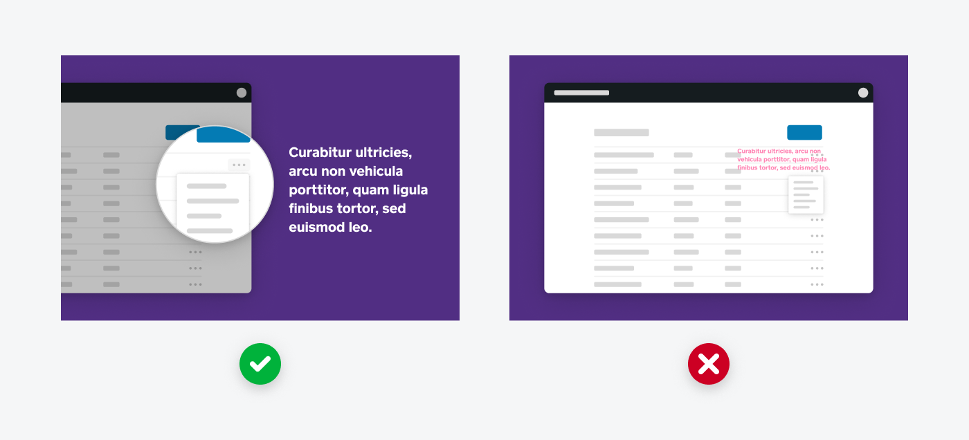 A figure showing an app marketplace image with the correct and incorrect annotation styles