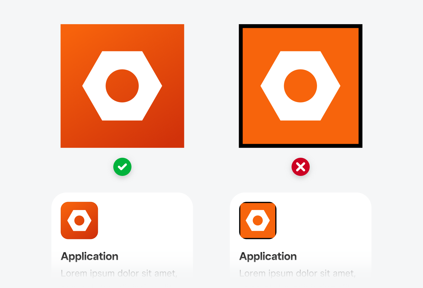 An image showing an app marketplace icon in two versions, without a border and with a border