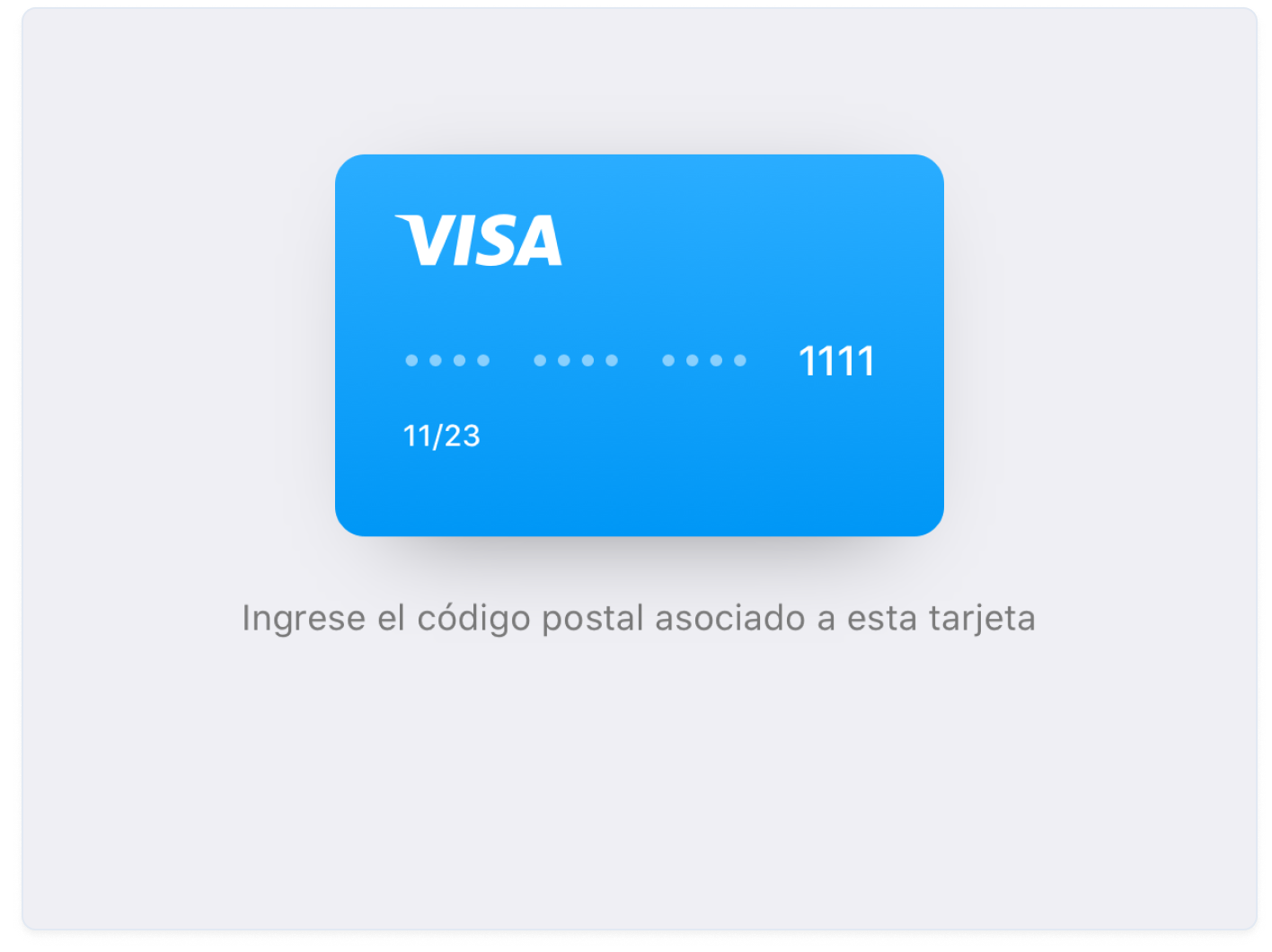 A graphic showing how a VISA credit card appears in the SDK payment form if Spanish is set as the device language and the application includes the Spanish localization.