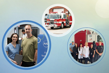 Three images showing firefighter skin cancer checks.