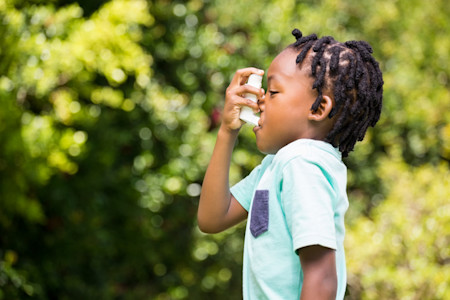 A young boy who has atopic dermatitis also developed asthma, so he’s using an inhaler.  