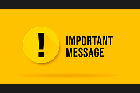 The words “important message” on yellow background