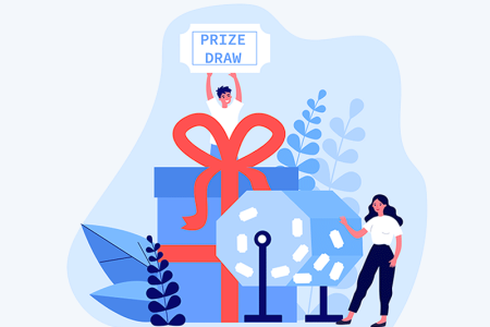 Illustration of raffle drawing and prizes.