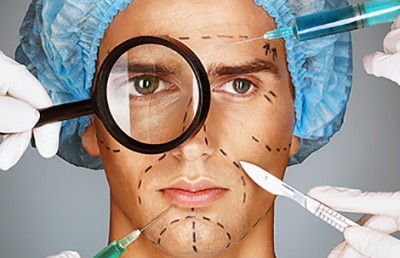 Man getting multiple cosmetic treatments