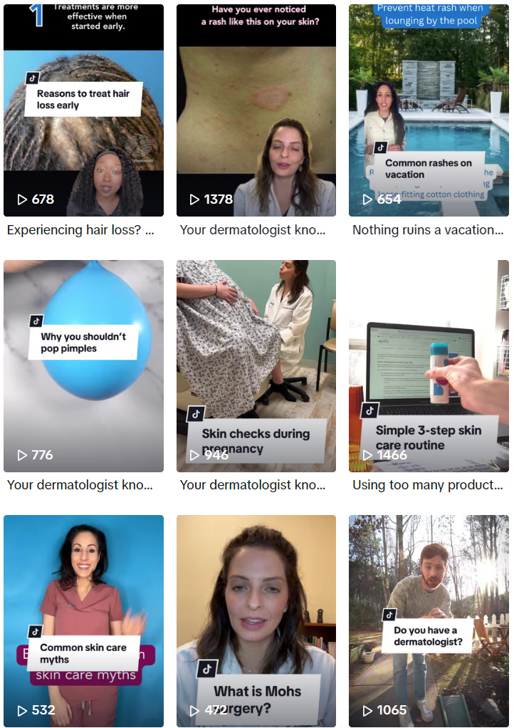 Social media posts for Your Dermatologist Knows TikTok March 2024