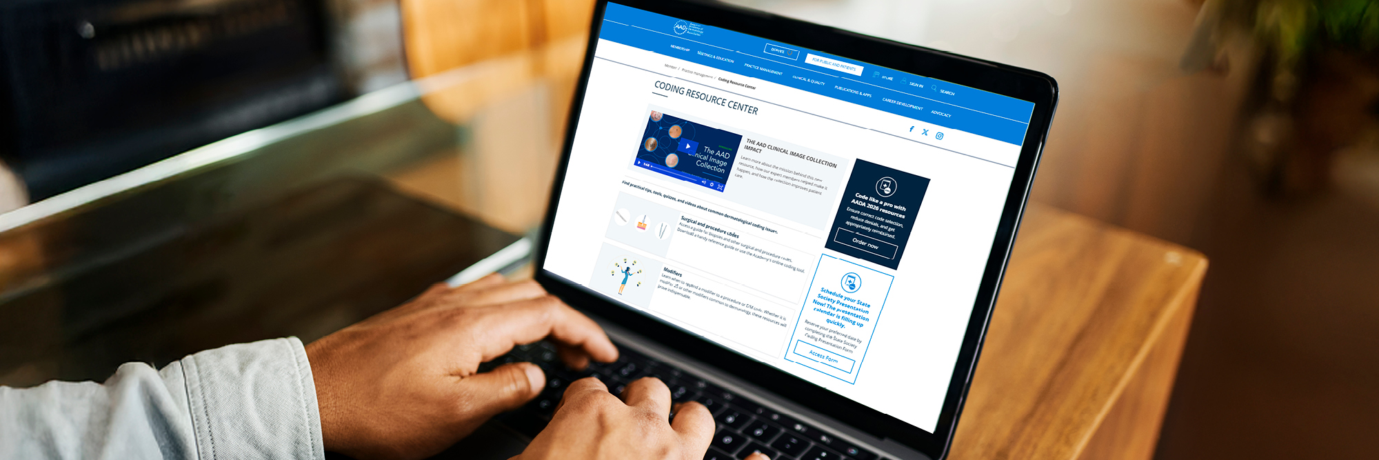 Image of member visiting the AAD Coding Resource Center on the aad.org website
