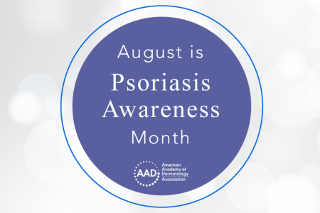 American Academy of Dermatology | August is Psoriasis Awareness Month circle icon