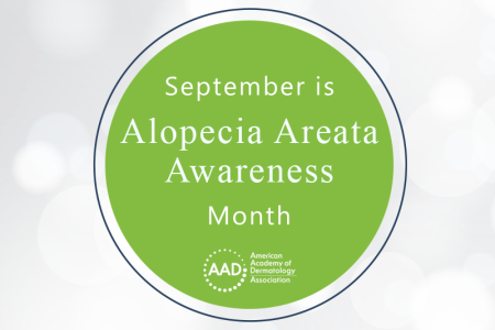 September is Alopecia areata month circle graphic