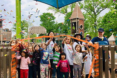 cutting ribbon at shade structure