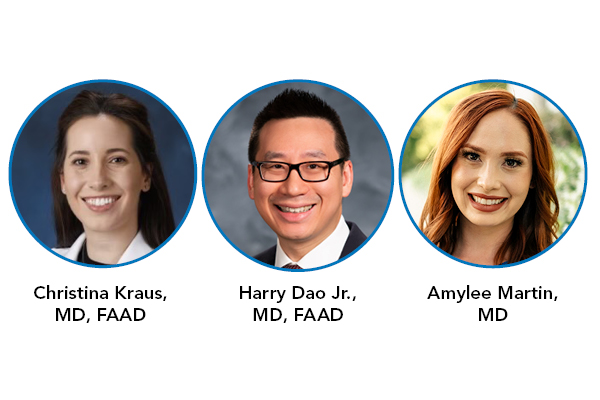 Headshots of Drs. Christine Kraus, Harry Dao, and Amylee Martin