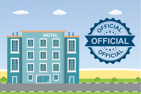 Illustration of hotel building with official seal