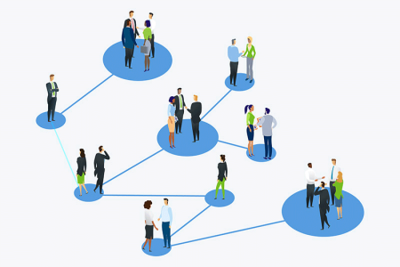 Illustration of professionals connecting and networking