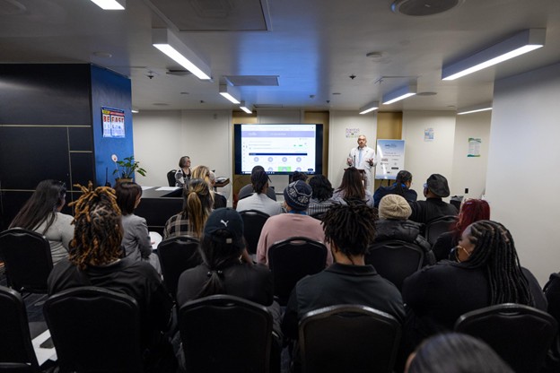 Dr. Desai offered training to caseworkers and health care professionals, then addressed temporary residents of the Mayfair Hotel and answered their questions. 