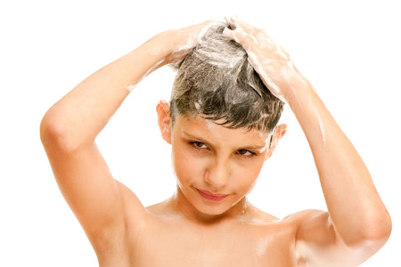 A child washing his hair