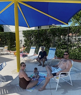 A family enjoyed using the shade structure at River Park