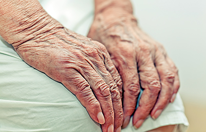 Wrinkled skin on hands