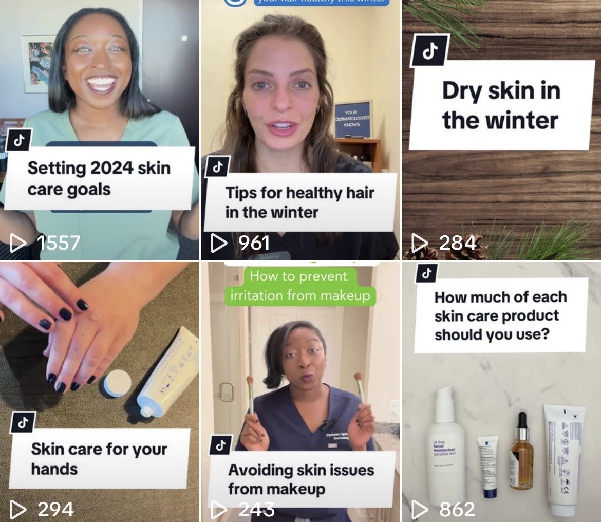 TikTok posts for Your Dermatologist Knows from December 2023