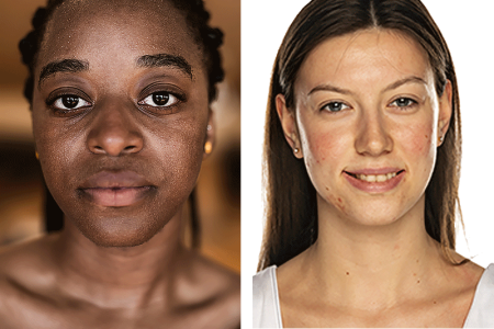 Close-ups of two women’s faces without makeup