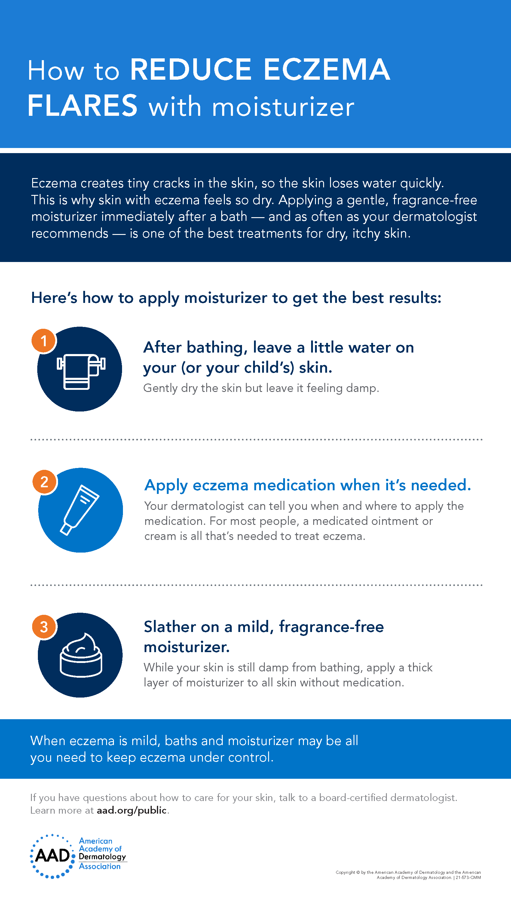 Infographic shows dermatologists’ tips to help you use moisturizer to reduce eczema flare-ups