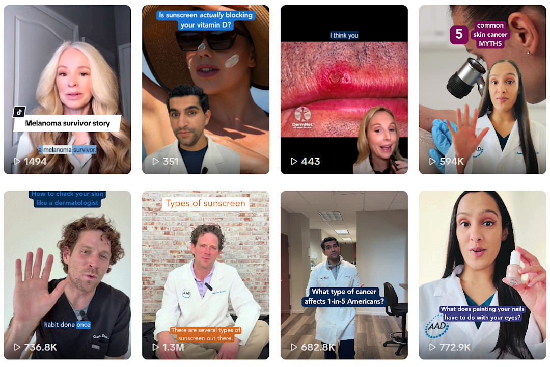 Compilation image of Your Dermatologist Knows posts to TikTok. 