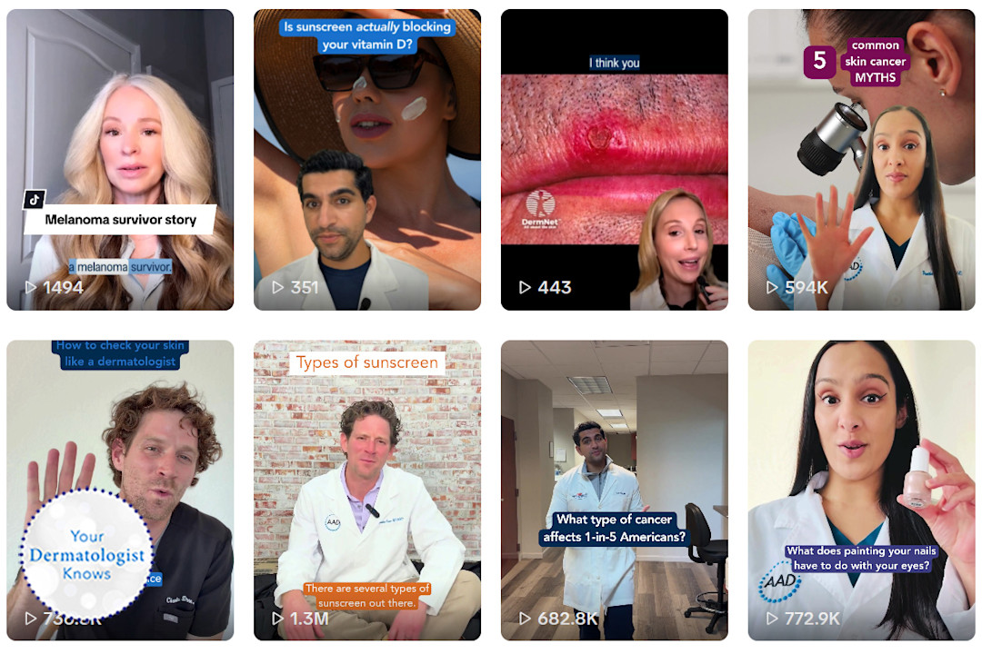 Compilation image of Your Dermatologist Knows posts to TikTok. 