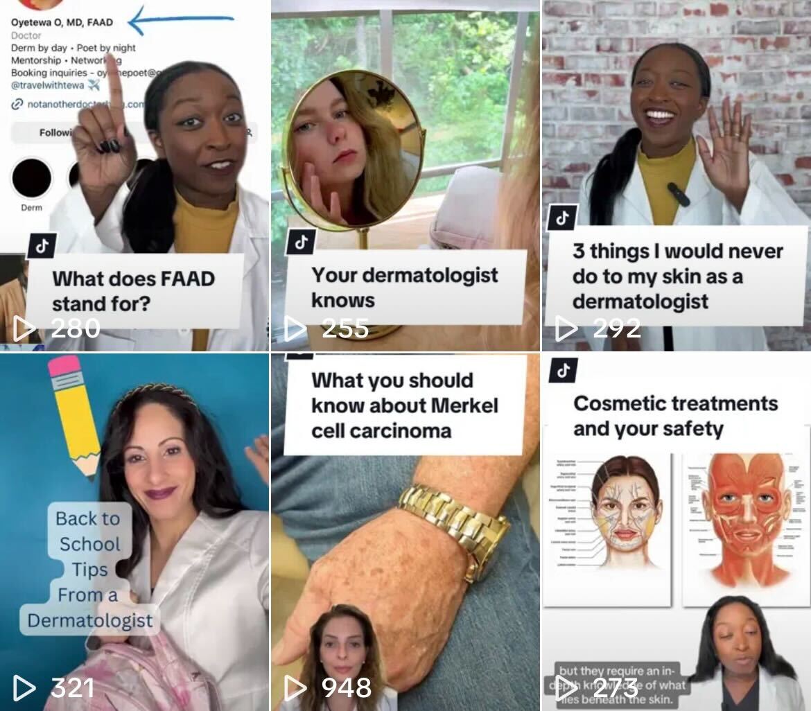 Illustration of TikTok posts for Your Dermatologist Knows September