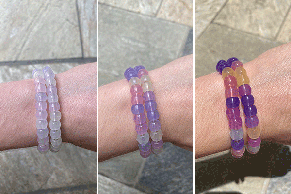 Bracelet beads react to sun exposure