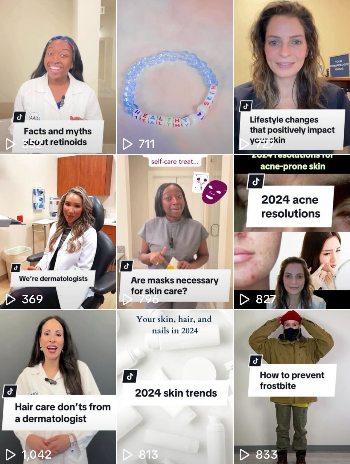 TikTok posts for Your Dermatologist Knows January 2024