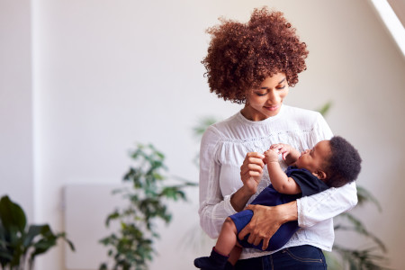 Mother holding son