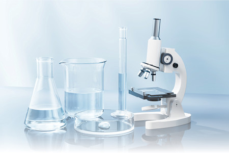Microscope and beakers to illustrate CLIA policies.