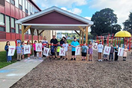 Students at Juniata Elementary School are thankful to have a sun-safe place to play outside.