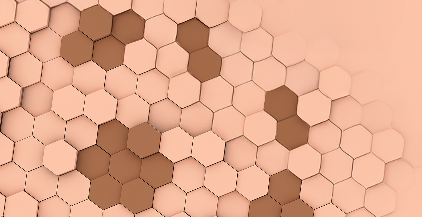 Abstract skin-toned illustration of hexagons to represent melasma. 