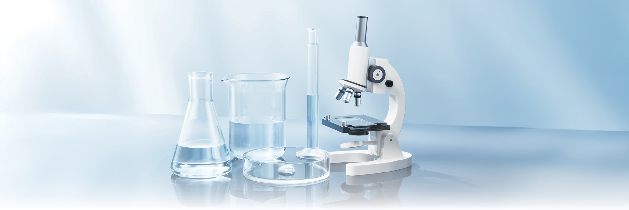 Microscope and beakers to illustrate CLIA policies.