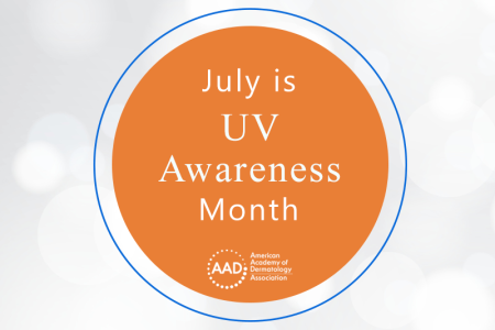American Academy of Dermatology | July is UV Awareness Month circle icon