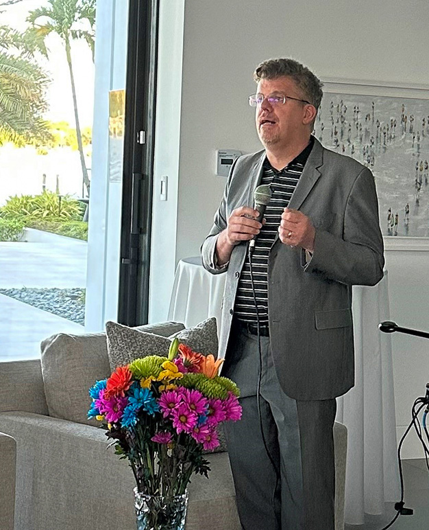 Image of Dr. Cronin talking about the values of Blue Visionary giving