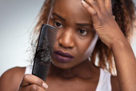 Black woman experiencing hair loss