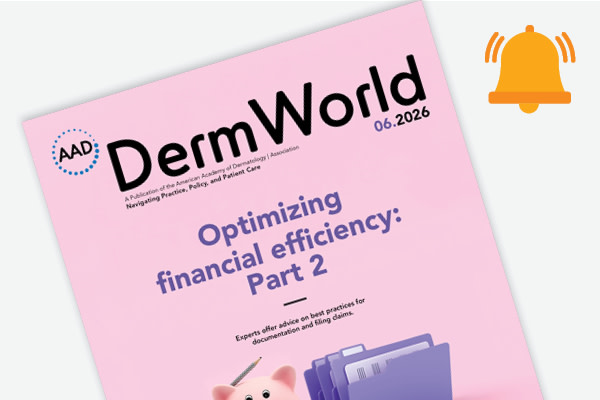 Cover image for DermWorld June 2026, with a title for optimizing financial efficiency part 2.