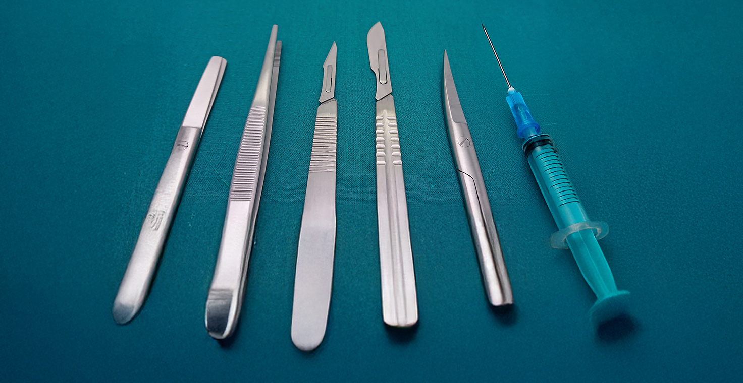 Image of surgical tools to illustrate DermWorld feature Fear not the knife.