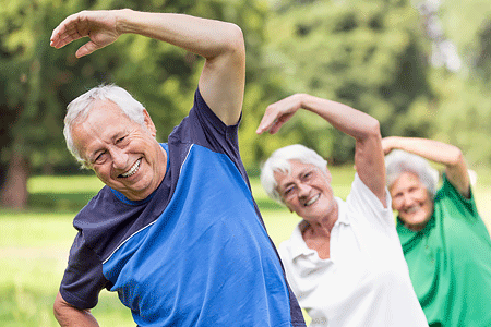Group of senior adults doing physical exercise outdoors