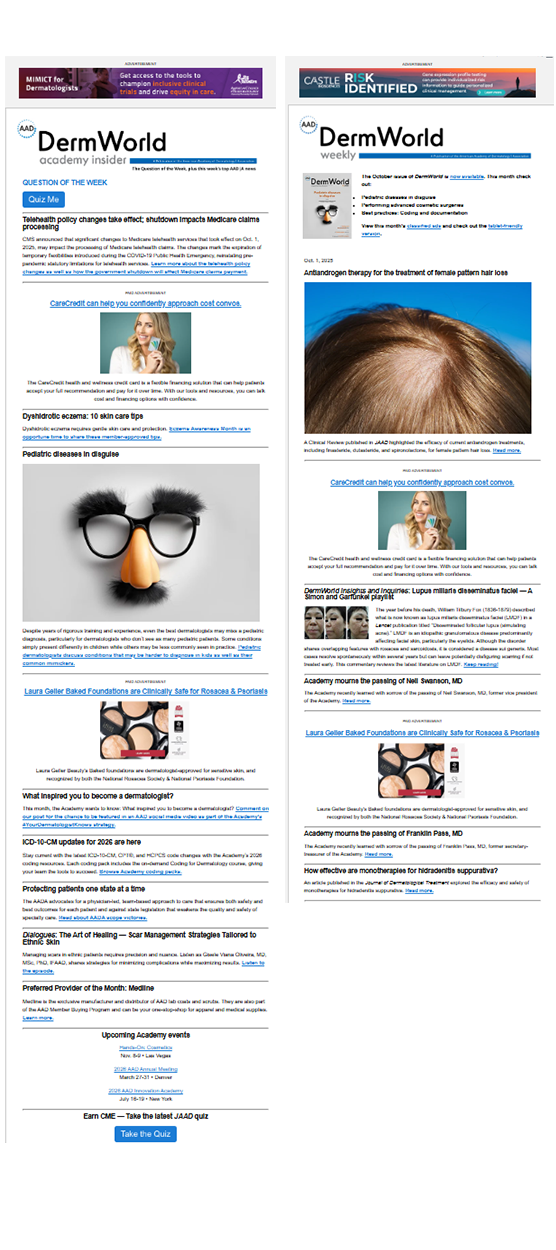 DermWorld E-newsletter advertising | American Academy of Dermatology