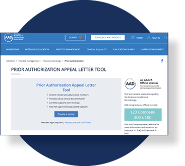 Licensing program prior authorization appeal letter tool offering | American Academy of Dermatology