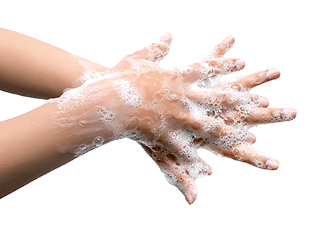 Washing hands with soap and water