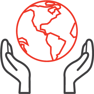 hands holding up earth icon